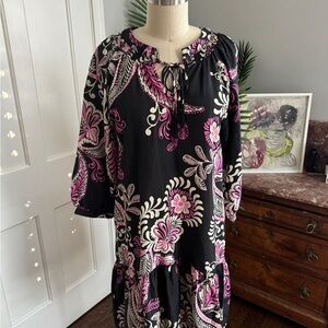 Johnny Was Black and Pink Floral Dress